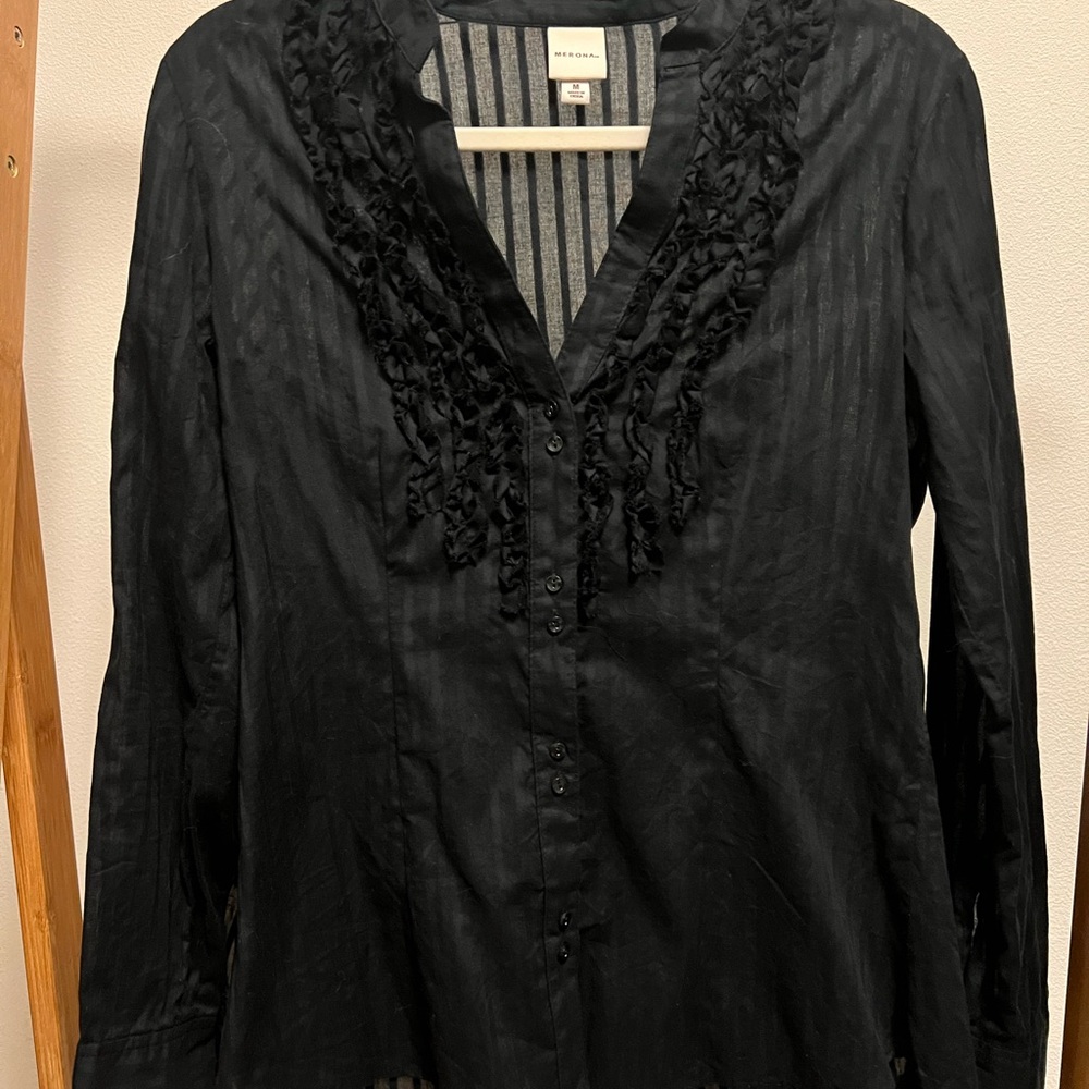 Merona Black Ruffled Blouse